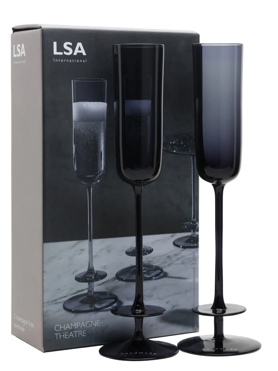 Two LSA Blue Champagne Theatre Flutes